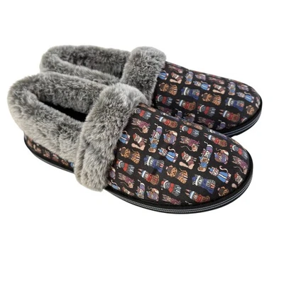 BOBS Skechers Too Cozy Faux Fur Snuggle Cat Print Slippers Sz 10 Memory Foam EUC - Image 1 of 4