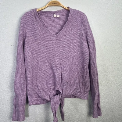 Suéter acanalado Moth Freeport para mujer talla S lila polar cuello en V corbata frontal Foto 1 de 4