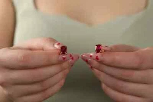 3Ct Emerald Lab Created Pink Ruby Solitaire Stud Earrings 14K Yellow Gold Finish - Picture 1 of 4