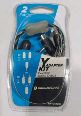 Scosche Y ADAPTER KIT 2F-1M or 2M-1F TWISTED AUDIO CABLE SIGNAL SPLITTER RCA HQ - Image 1 of 2