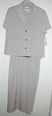 NWT Ladies 18 Beige / Black Dot 2 PC Long Maxi Dress & Top Polyester Leslie Fay - Image 1 of 4