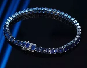 Blue Sapphire Tennis Bracelet 925 Sterling Silver Handmade Bracelet For Her - Picture 1 of 5