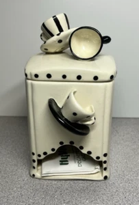 Contemporary Tea Cup Tea Bag Holder - Cream and Black Design (E-4) - Picture 1 of 8
