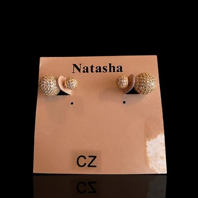 Diseñador Natasha Placa de Oro Pavé Circonita cúbica Cristal Doble Cara Bola Tachuelas Nuevo con Etiquetas Foto 1 de 4