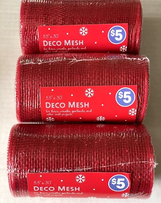 Lot of 3 Metallic Red Deco Mesh Rolls By Seasonal Celebrations 5.5" x 10 Yards - Image 1 of 4