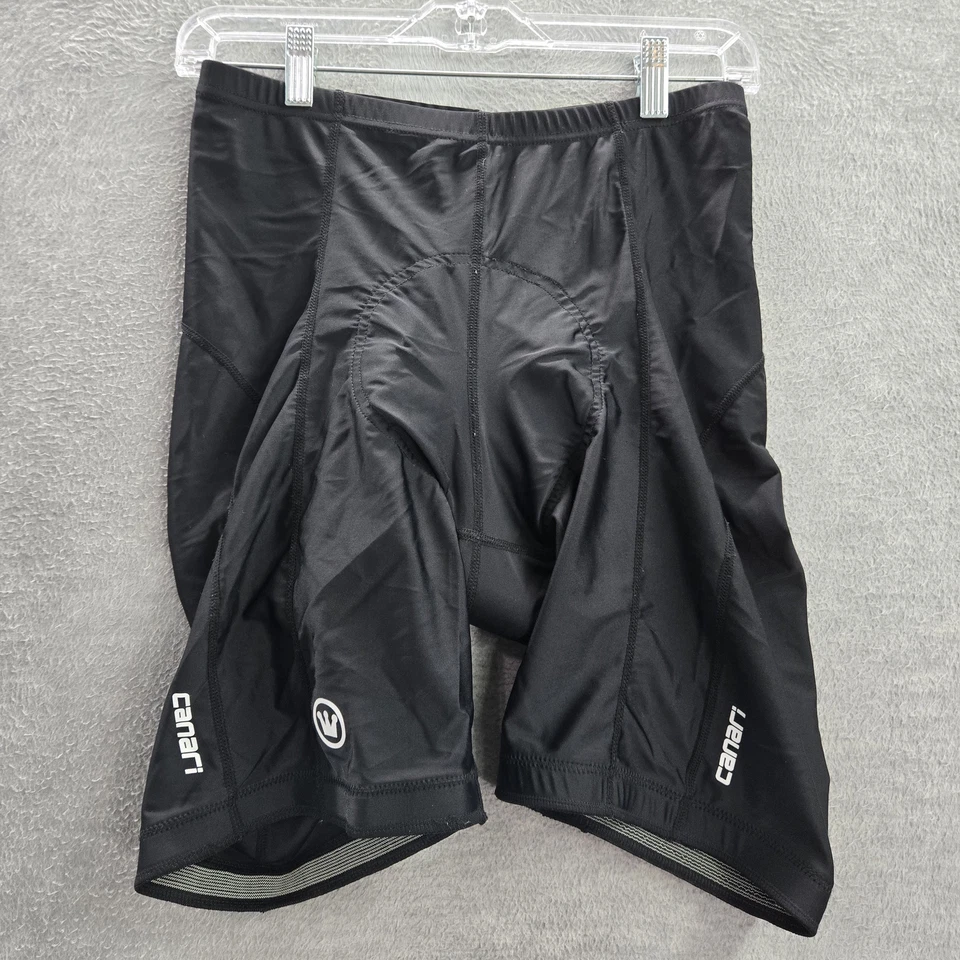 Canari 女式运动服短裤 L 黑色尼龙氨纶衬垫骑行 9 英寸内缝 — 第 1/4 张图片