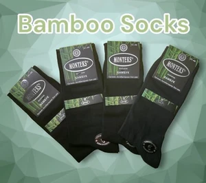 Men Bamboo 4 Pack Dress Thin Lightweight Soft Crew Socks Black Shoe Size 9-12 - Picture 1 of 3