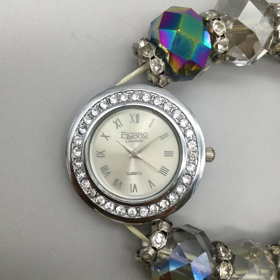 Reloj Figaro Couture Mujer 32mm Tono Plata Cuentas Grandes Banda Elástica Batería Nueva Foto 1 de 4