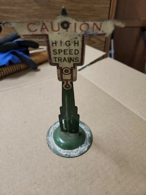 Green Marx O Scale Caution high Speed Trains Metal Sign vintage train 20 - Image 1 of 2