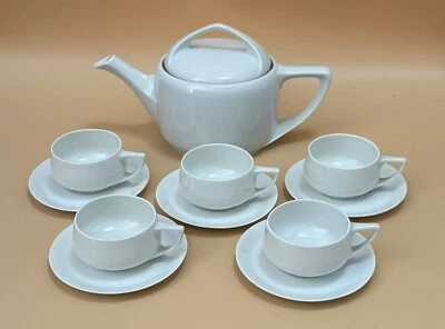 Mid Century Czechoslovakia Bohemia Donatello Teapot and Five Cups with Saucers - Image 1 of 4
