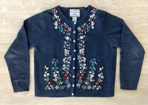 Cardigan maglione donna Heirloom Collectibles grigio ricamato floreale PETITE S - Foto 1 di 5