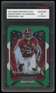 TARJETA DE NOVATO DEVONTA SMITH 2021 PANINI GREEN PRIZM ALL-AMERICAN 1ER GRADO 10 NFL - Imagen 1 de 1