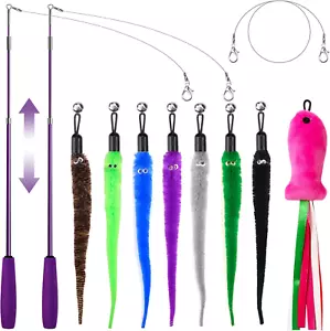 11PCS Cat Wand Toy, Cat Toys Interactive for Indoor Cats, 2 Retractable Cat Wand - Picture 1 of 12