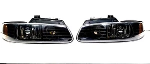 FOR 1996-2000 DODGE GRAND CARAVAN CHRYSLER VOYAGER HEADLIGHT LAMPS BLACK/ AMBER - Picture 1 of 6
