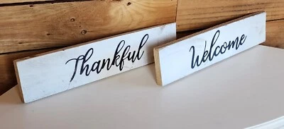Carteles de bienvenida de madera - hechos a mano - proyectos de madera reciclada - bienvenidos / agradecidos Foto 1 de 4