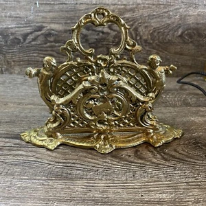 Vintage Messing Cherub Brief Serviettenhalter Büro schwer 5,5 x 8 Jugendstil verziert - Bild 1 von 12