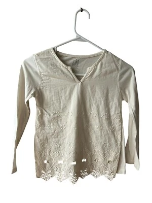 Star Ride Girls Shirt Size S(7-8) Cream Long Sleeve Lace Accents - Image 1 of 4