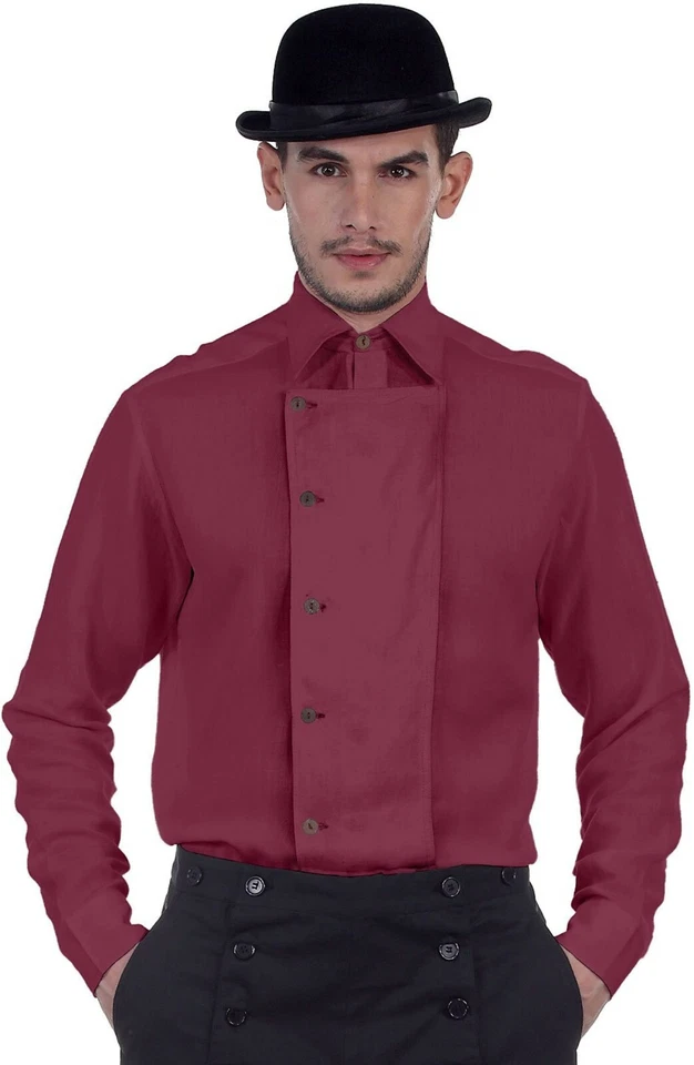 Shirt Steampunk Victorian Cosplay Costume Mens Side-Button Shirt - Image 1 of 3