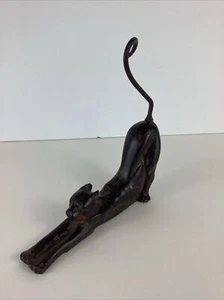 Cast Iron Stretching Cat Long Tail Sculpture Kitty Decor HTF Cyan Design? - Picture 1 of 8