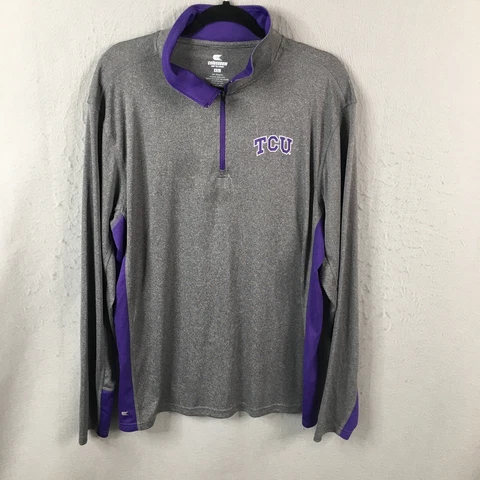 TCU Pullover Mens Extra Large Gray Purple Horned Frogs Lightweight 1/4 Zip Cover