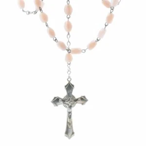 Vintage Czech 5 decade Catholic rosary crucifix cross satin givre glass beads - Picture 1 of 3