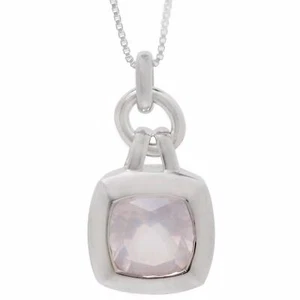 ROSE QUARTZ PINK Color Pendant  with chain Sterling silver  white gold over - Picture 1 of 3