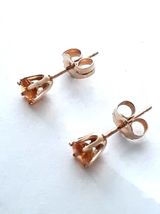 14K Solid Yellow Gold & Citrine (or Heat Treated Amethyst??) Stud Earrings - Picture 1 of 9