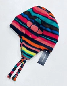 NWT ~ LANDS END Girls Fleece Hat Sz S Multicolor Stripe Ear Flaps Tassel Braids - Picture 1 of 5