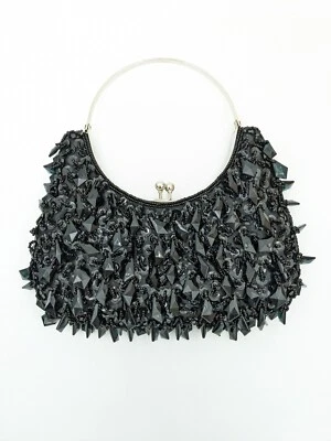 Bolso de noche vintage negro con cuentas con reflejos de color verde azulado bolso de fiesta de cóctel Foto 1 de 4