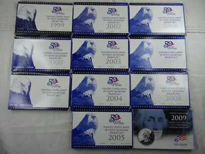 1999-2009 US Mint Statehood Quarter Proof Sets Box & COA Lot of 56 Coins - Image 1 of 4