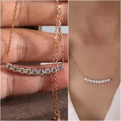 Collar Estación Barra Diamante Cultivado en Laboratorio Corte Redondo GH/VS Oro Rosa 14kt 18 pulgadas Foto 1 de 4