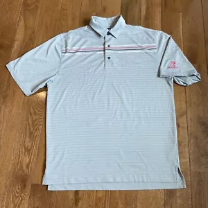 Men’s FootJoy Golf Polo Shirt “Bryan Park” Gray Pink Stripes Polyester Size L - Picture 1 of 11