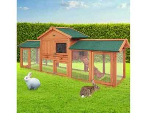 Chicken Coop Rabbit Hutch 220cm x 44cm x 84cm Large Run Wooden Outdoor - Picture 1 of 9