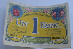 WW1 France Emergency Banknote, Grenoble 1 Franc 1917 WELL USED LOOK - Picture 1 of 2