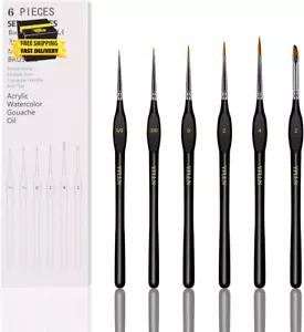 6Pcs Micro Paint Brushes Set with Triangular Handles - for Acrylics, Oils, Water - Picture 1 of 7
