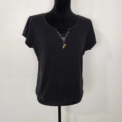 Camisa Top Blusa Pullover Pierre Cardin Cuello en V Sin Cuello Para Mujer L Negra Foto 1 de 4