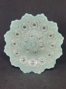 Vintage türkische Schale Schale Fee Glas Aquamarin und Silber 9 Zoll Boho Schneeflocken Design - Bild 1 von 6
