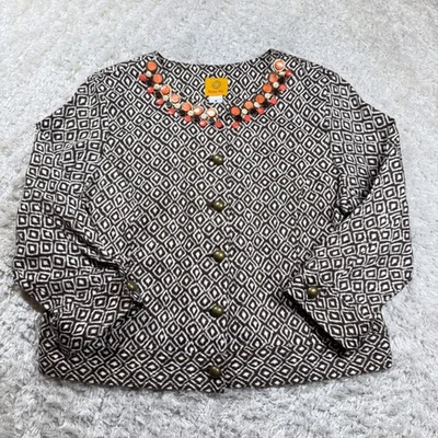 Ruby Rd. Chaqueta 14 Para Mujer Marrón Adornado Botón Oficina Carrera Artística Abuela Foto 1 de 4