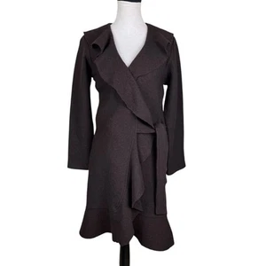 Fenn Wright Manson S Brown 100% Wool Ruffle Wrap Tie Waist Midi Coat Cardigan - Picture 1 of 12