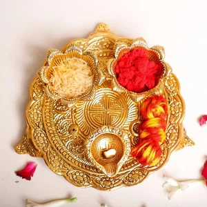 Pooja Thali with Diya for Pooja Home/Temple/Mandir Decorative For Diwali Poojan - Picture 1 of 3