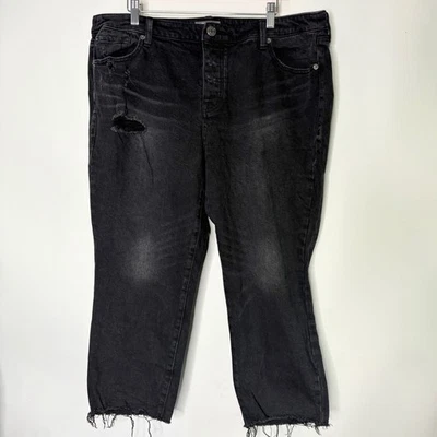 Torrid Crop Boyfriend Classic Denim Jeans Black Distressed Button Fly Women 16 - Image 1 of 4