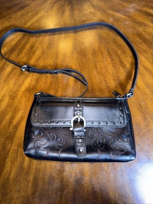 Patricia Nash Montana Leather Maisie Flap Crossbody Black Lux Ranch - Image 1 of 4