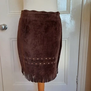 Milan Leather Skirt Womens Size 12 30in Real Suede Western Fringe Line Dance - Picture 1 of 6
