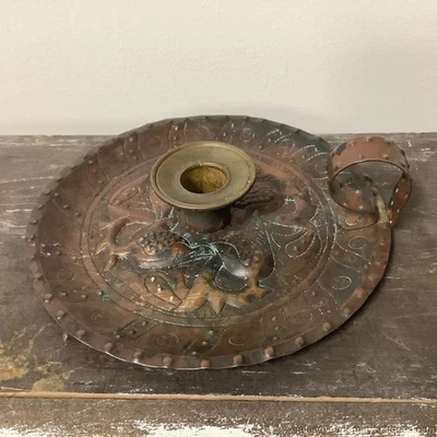 Candelabro cónico de metal mezclado vintage latón cobre bronce arte popular asiático Foto 1 de 4