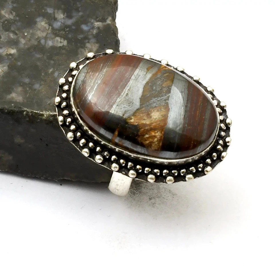 Iron Tiger Eye Gemstone Ethnic Handmade Ring Jewelry For Gift US Size-8 AR 36845 - image 1 of 1