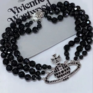 Vivienne Westwood triple row Black Silver Tone Orb Choker AU - Picture 1 of 8