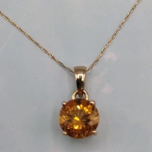 Brazilian Citrine Pendant 18" Necklace 14K Yellow Gold Round Shape 1.76 Carats - Picture 1 of 10