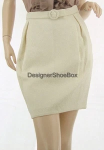 $250 LOVE MOSCHINO Designer Ivory Pencil Skirt Cotton Lurix Belted US 6 EUR 42 - Picture 1 of 3