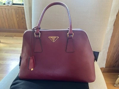 Prada Burgundy Red Saffiano Handle Bag  - Image 1 of 4