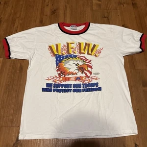 Vintage 80s VFW Ringer Tee Flames Eagle Harley USA Size Large - Picture 1 of 4